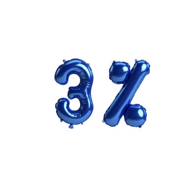 % 3 oranında mavi balonların beyaz arka planda izole edildiği 3D çizim