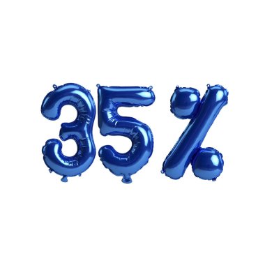 % 35 oranında mavi balonların beyaz arka planda izole edilmiş 3D çizimi