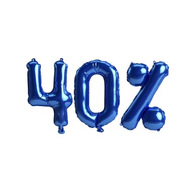 % 40 oranında mavi balonların beyaz arka planda izole edilmiş 3D çizimi