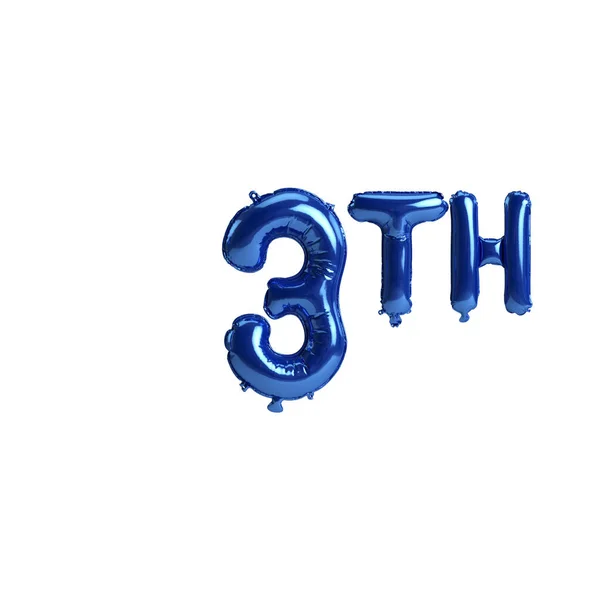 Ilustração 3Th Balões Azuis Isolados Sobre Fundo Branco — Fotografia de Stock