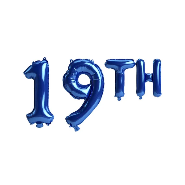 Απεικόνιση Του 19Ου Μπλε Μπαλόνια Απομονώνονται Λευκό Φόντο — Φωτογραφία Αρχείου