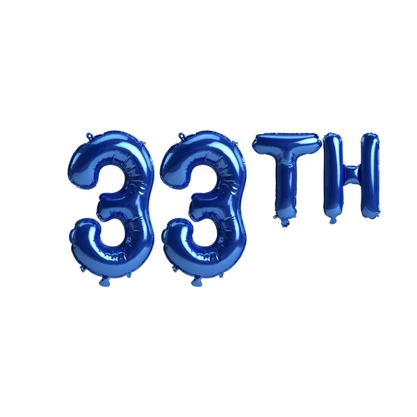 第33个蓝色气球在白色背景上分离的3D图解 — 图库照片