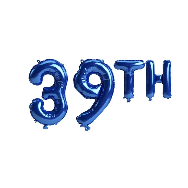 Illusztráció 39Th Kék Léggömbök Elszigetelt Fehér Alapon — Stock Fotó