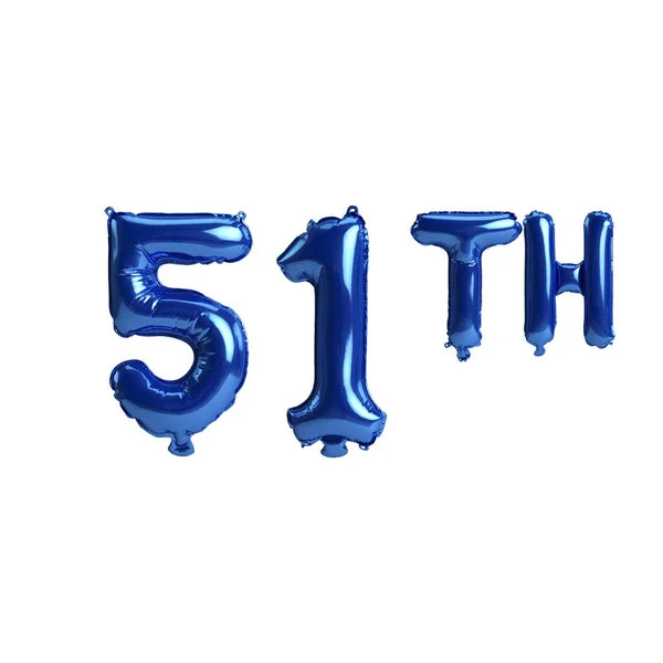 第51个蓝色气球在白色背景上孤立的3D图解 — 图库照片