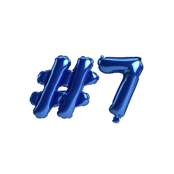 7Hashtag蓝色气球在白色背景下分离的3D图像 — 图库照片