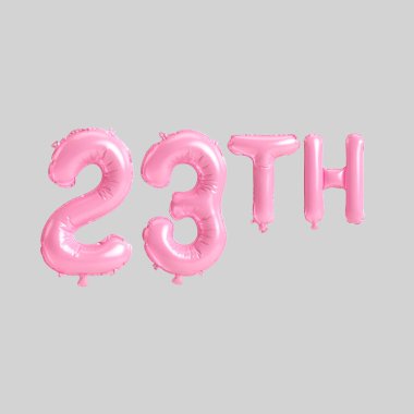 Arka planda izole edilmiş 23. pembe balonların 3D çizimi