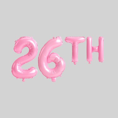Arka planda izole edilmiş 26. pembe balonların 3D çizimi
