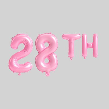 Arka planda izole edilmiş 28. pembe balonların 3D çizimi