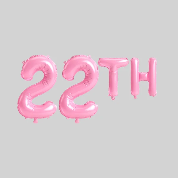 背景上孤立的第22个粉色气球的3D说明 — 图库照片