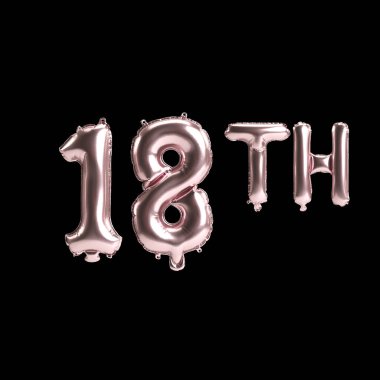 Arka planda izole edilmiş 18. gül balonlarının 3D çizimi