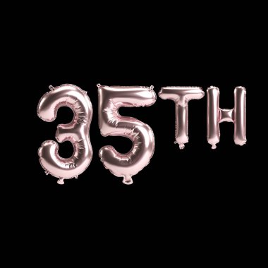 Arka planda izole edilmiş 35 'inci gül balonlarının 3D çizimi