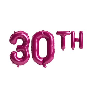 Arka planda izole edilmiş 30. koyu pembe balonların 3D çizimi