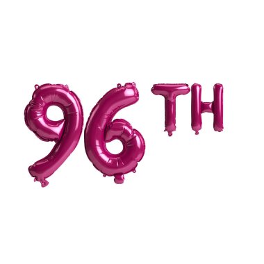 Arka planda 96. koyu pembe balonların 3D çizimi