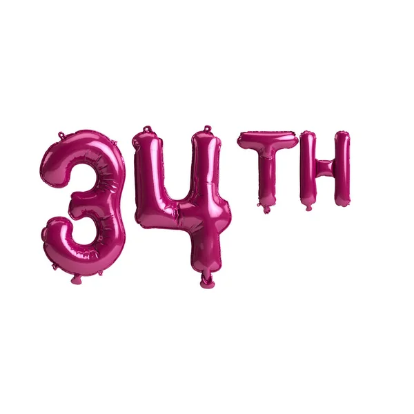 Ilustracja 34Th Ciemnoróżowe Balony Izolowane Tle — Zdjęcie stockowe