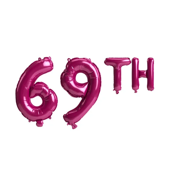 Ilustrace 69Th Tmavě Růžové Balónky Izolované Pozadí — Stock fotografie
