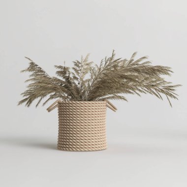 Dekoratif bambu sepetinin beyaz arkaplanda izole edilmiş 3D çizimi