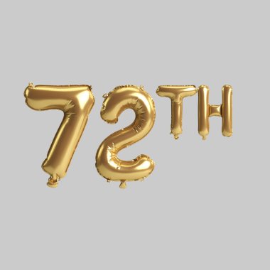 Arka planda izole edilmiş 72. Altın balonların 3D çizimi