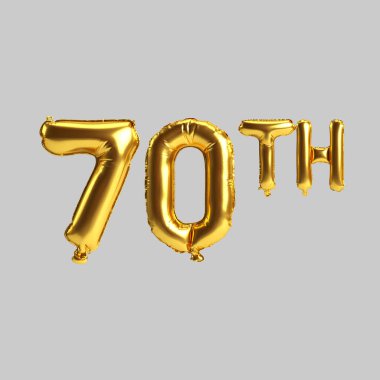 3d illustration of 70th golden balloons isolated on white background
