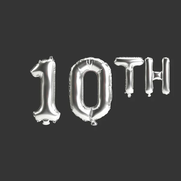 Illustration 10Th Silver Balloons Isolated Dark Background — Fotografia de Stock