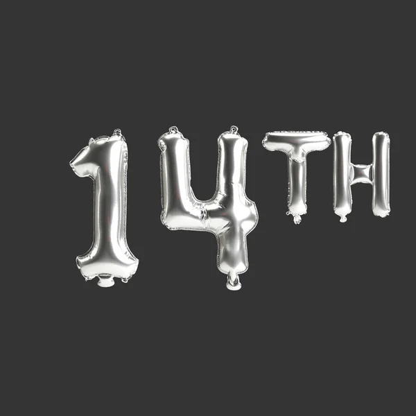 Illustration 14Th Silver Balloons Isolated Dark Background — Foto Stock
