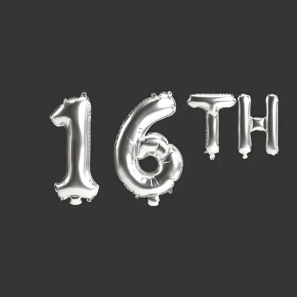 Illustration 16Th Silver Balloons Isolated Dark Background — Fotografia de Stock