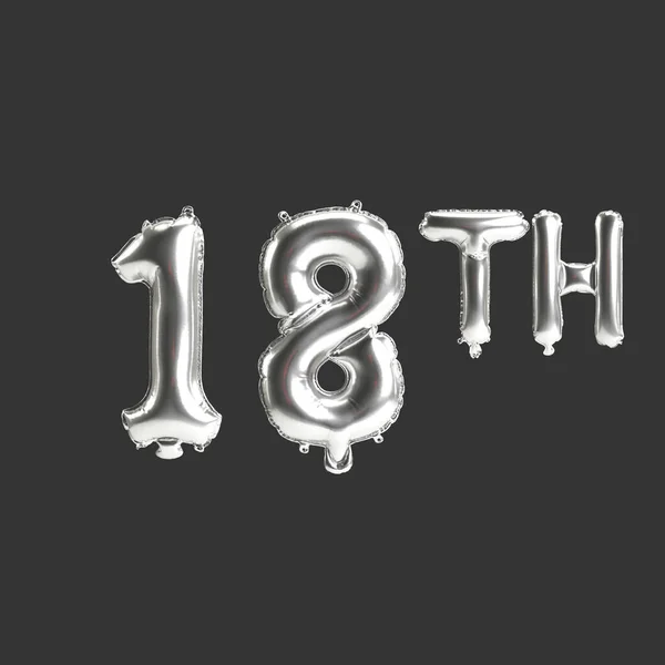 Illustration 18Th Silver Balloons Isolated Dark Background — Fotografia de Stock