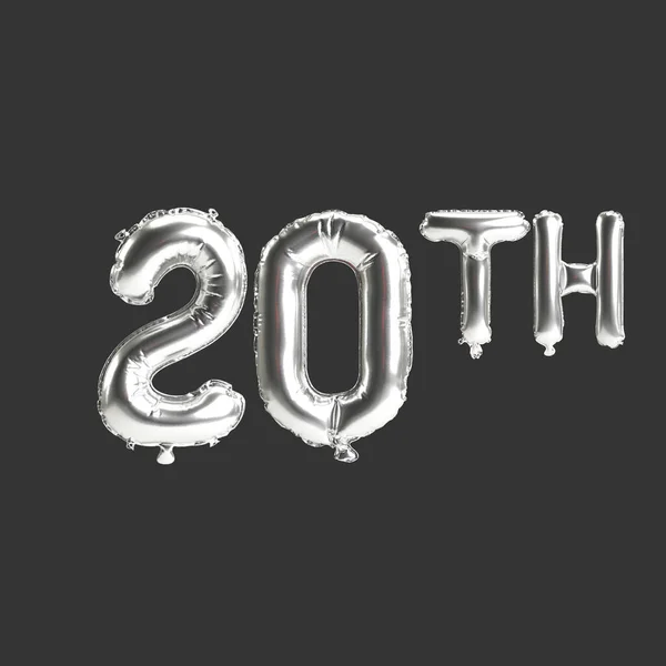 Illustration 20Th Silver Balloons Isolated Dark Background — Foto Stock