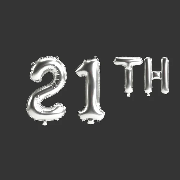 Illustration 21Th Silver Balloons Isolated Dark Background — Stockfoto