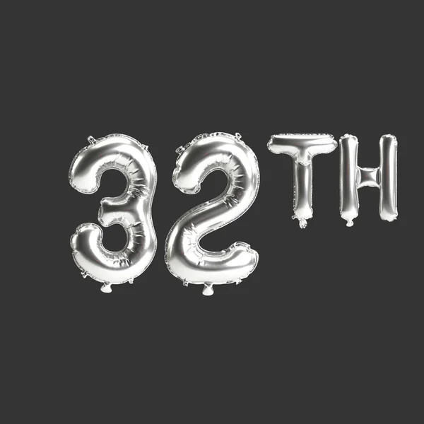 Illustration 32Th Silver Balloons Isolated Dark Background - Stock-foto