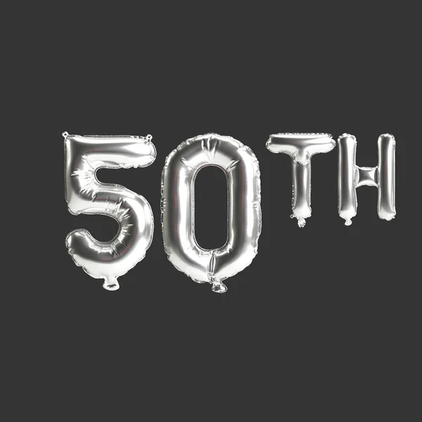 Illustration 50Th Silver Balloons Isolated Dark Background — Stok Foto