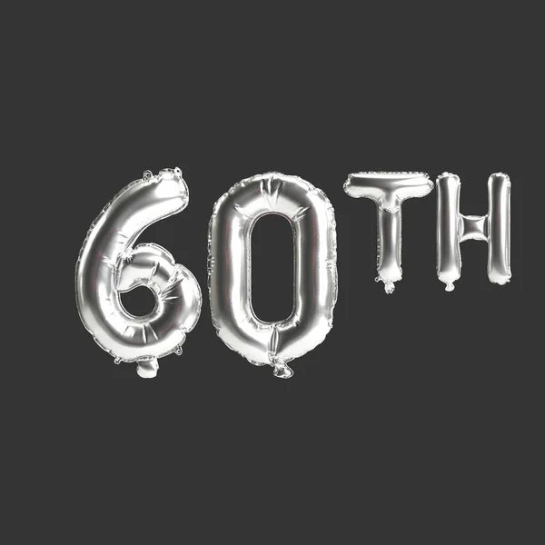 Illustration 60Th Silver Balloons Isolated Dark Background — Photo