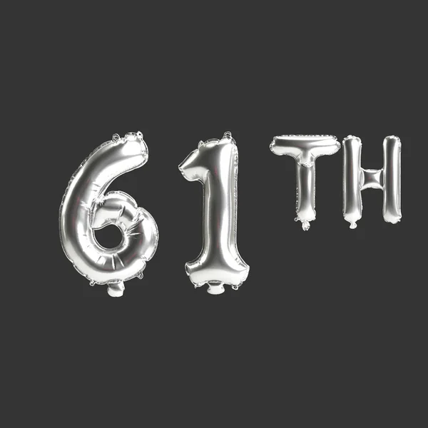 Illustration 61Th Silver Balloons Isolated Dark Background — Fotografia de Stock