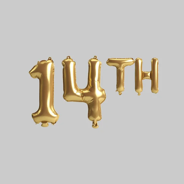 Illustration 14Th Gold Balloons Isolated Background — Stock fotografie