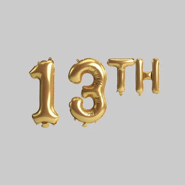 Illustration 13Th Gold Balloons Isolated Background — Stock Photo, Image