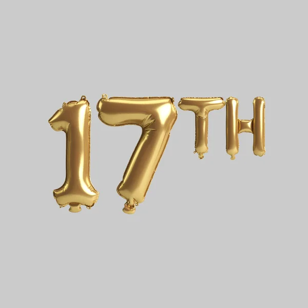 3d illustration of 17th gold balloons isolated on background