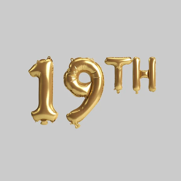Illustratie Van 19E Gouden Ballonnen Geïsoleerd Achtergrond — Stockfoto