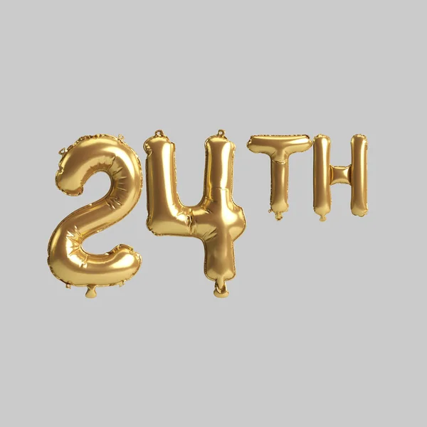 Illustration 24Th Gold Balloons Isolated Background — Stok fotoğraf