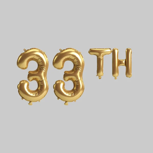 Illustration 33Th Gold Balloons Isolated Background — 图库照片