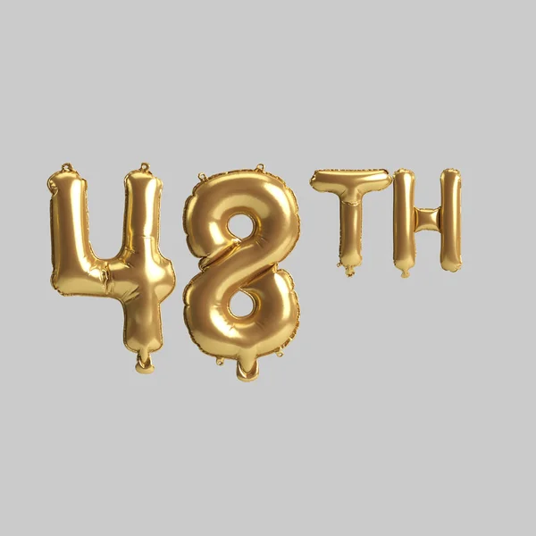 3d illustration of 48th gold balloons isolated on background