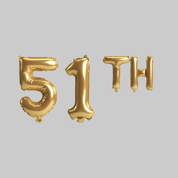 Illustration 51Th Gold Balloons Isolated Background — Fotografia de Stock