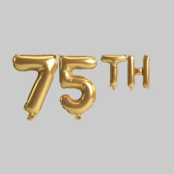 3d illustration of 75th gold balloons isolated on background