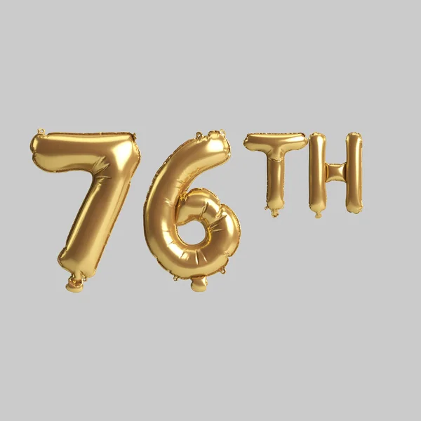 3d illustration of 76th gold balloons isolated on background