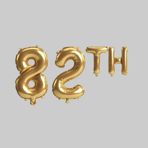 3d illustration of 82th gold balloons isolated on background