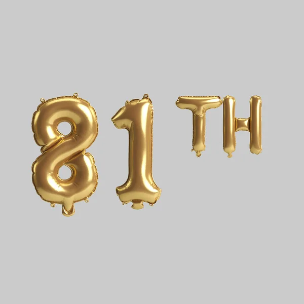 3d illustration of 81th gold balloons isolated on background