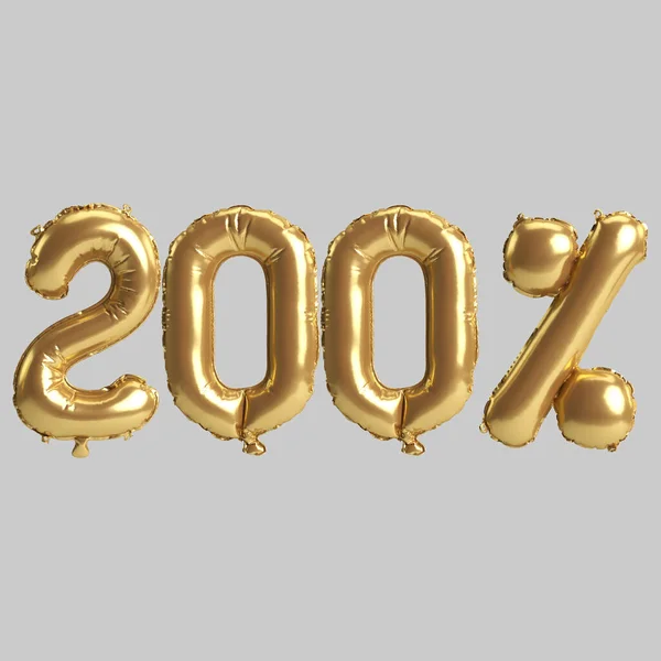 Illustration 200 Percent Gold Balloons Isolated White Background — Fotografia de Stock