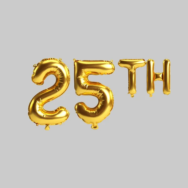 Illustration 25Th Golden Balloons Isolated White Background — Foto Stock