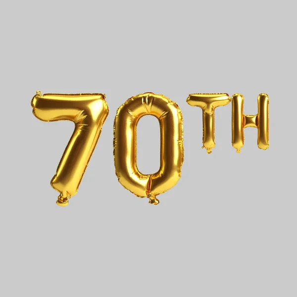 Beyaz zemin üzerinde izole edilmiş 70. altın balonların 3D çizimi
