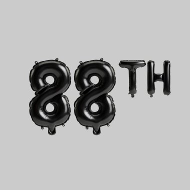 Beyaz zemin üzerinde izole edilmiş 88. siyah balonların 3D çizimi