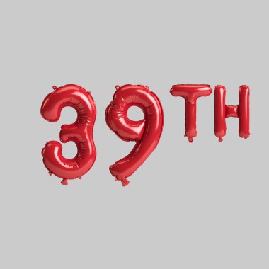 Beyaz zemin üzerinde izole edilmiş 39. kırmızı balonların 3D çizimi