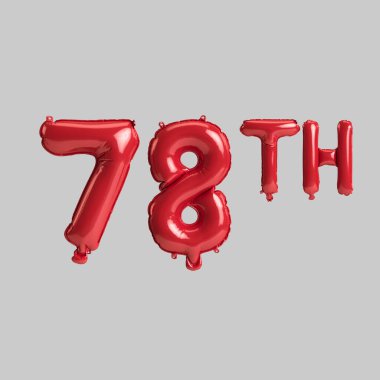 Beyaz zemin üzerinde izole edilmiş 78. kırmızı balonların 3D çizimi
